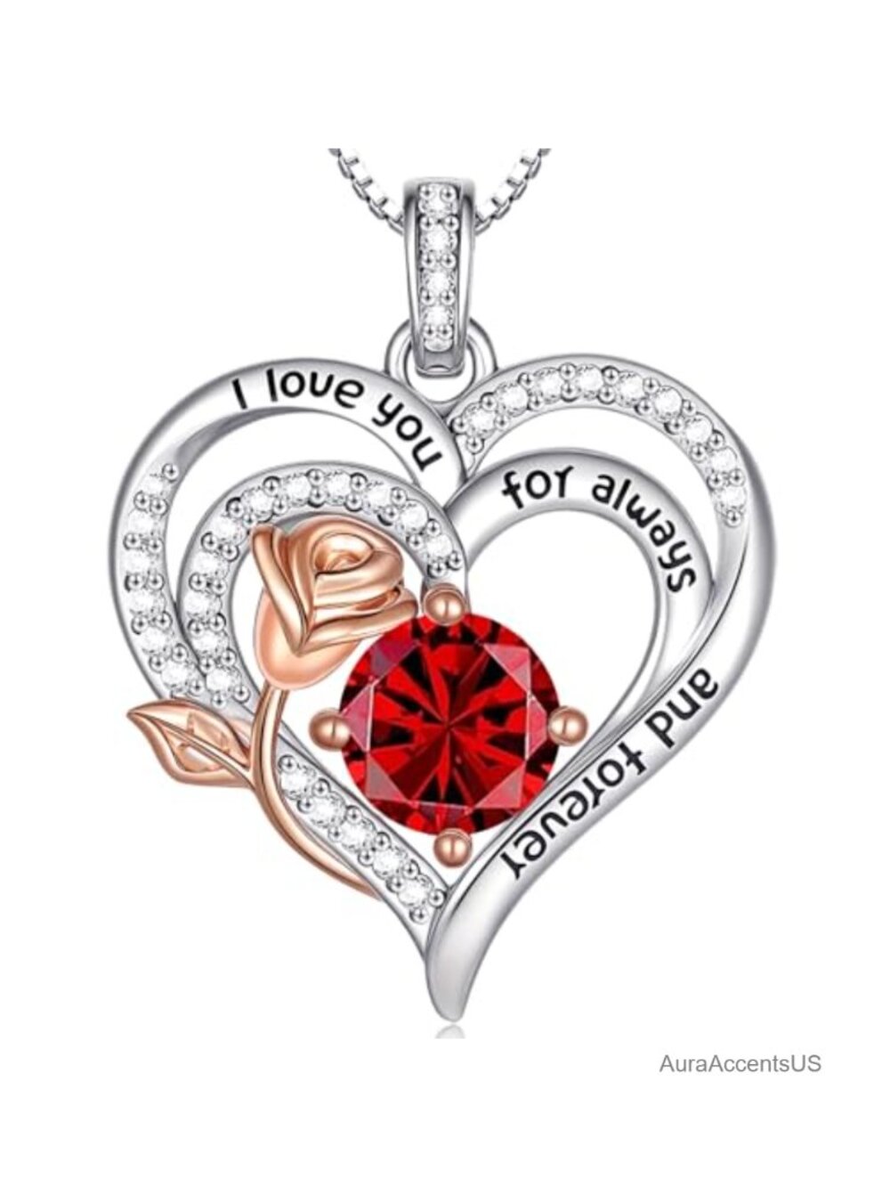 925 Sterling Silver Birthstone Heart Pendant Necklace Rose Gold Plated
